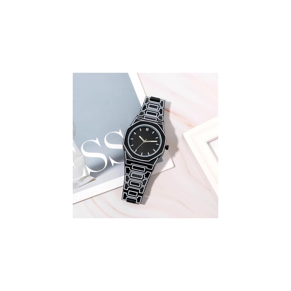 Men's Analog Quartz Watch Octagonal Design Waterproof Resin Strap Fashion Accessory