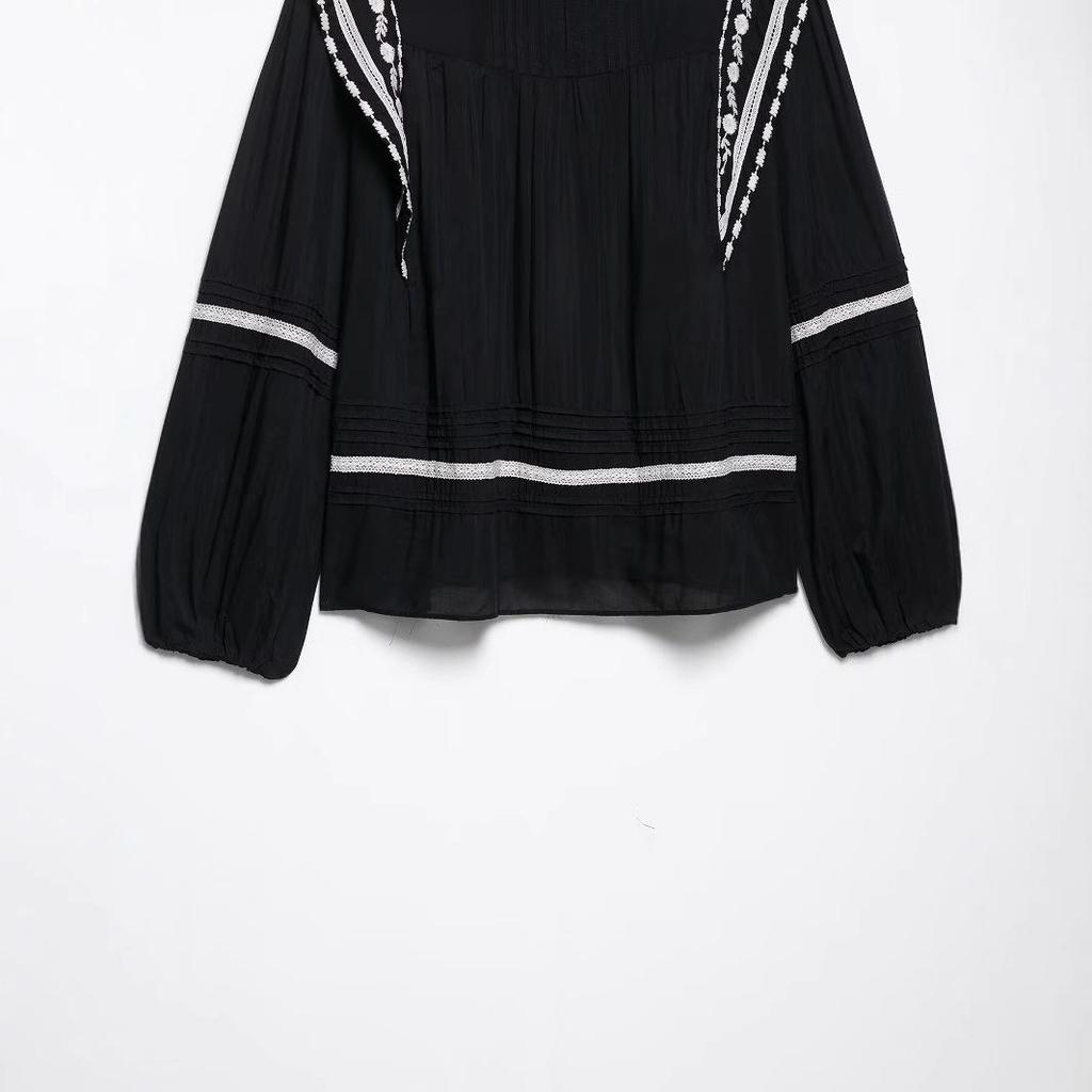Spring 2025 European & American Women's Patchwork Embroidery Fashion Loose Top