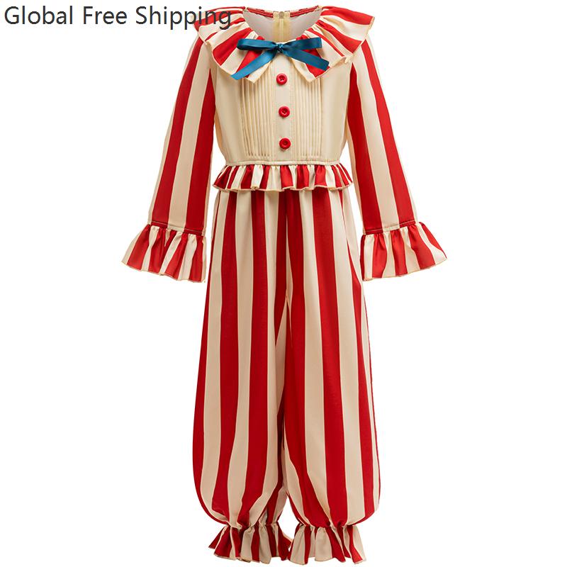 Weihnachts-Strampler Kinder Clown Gestreift Süßigkeiten Set Cosplay Kostüm Mädchen Jungen Clown Strampler Halloween Karnevalsparty Karneval