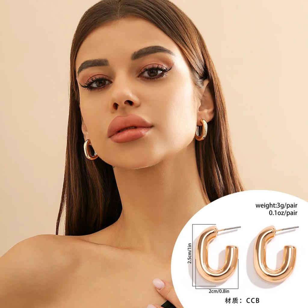 Vintage Geometric U-Shape Link Hoop Earrings for Women Trendy Punk Metal Round Circle Piercing Earrings Jewelry Accessories Gift