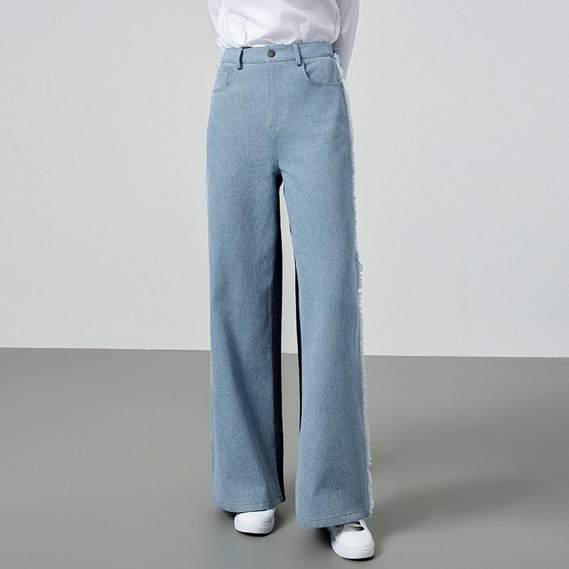

Women s High-Waisted Color-Blocked Wide-Leg Denim Pants with Frayed Edges, Retro Wash - New for Early Spring 2026, Perfect for Casual Wear. 2XL