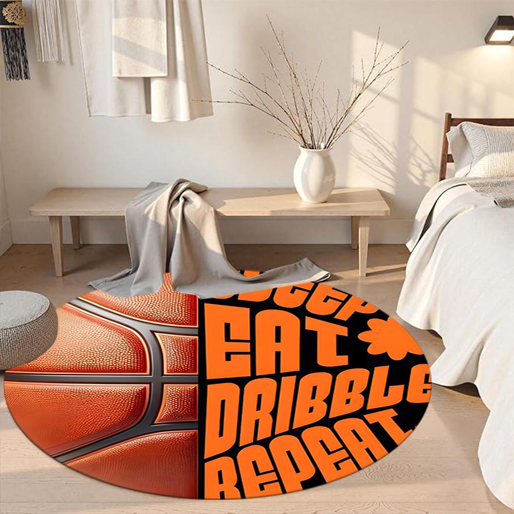 Basketball Runde Bodenmatte Design für Balkon Spielzimmer Wohnheim Eingangsbereich Rutschfeste Runde Teppich Anime Büro Dekoration