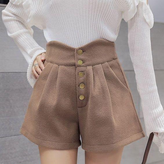 

2026 Women s Black High-Waisted Woolen Bootcut Shorts - Casual Slimming Wide-Leg for Spring & Autumn M 85-100 Jin