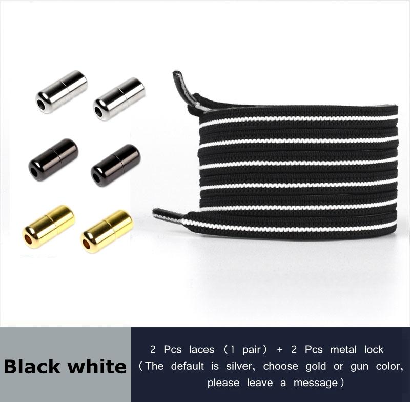 Flat No Tie Shoe Laces Black White Shoelaces for Sneakers Elastic Laces Without Ties Kids Adult Quick Lace for Shoes Rubber Band