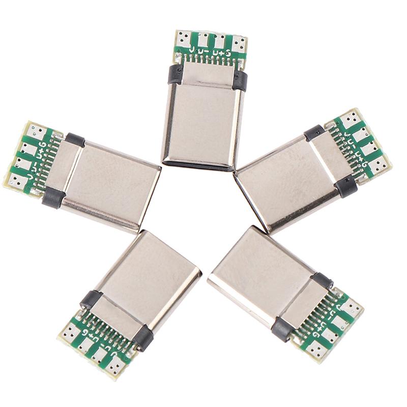 New 5Pcs USB 3.1 Type C Male DIY Solder Plug Connector Socket Attached PC Board