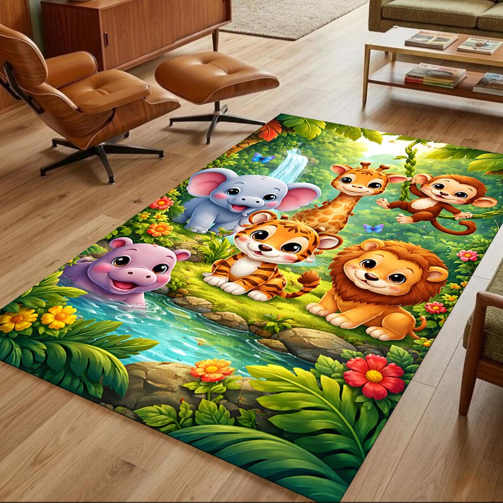 Jungle Animals And Flowers Non-Slip Home Carpet Design for Office Decor Living Room Bedroom Gift