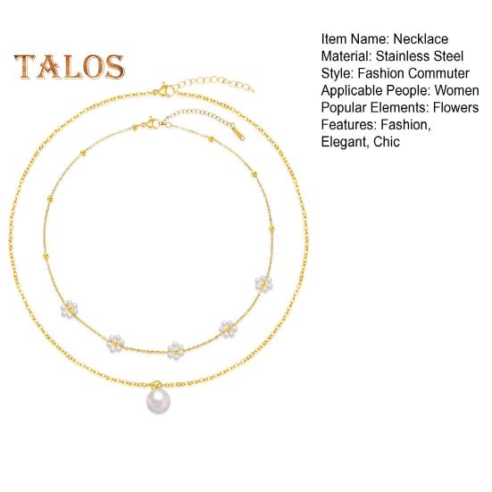 Collier de perles d'imitation dorées Collier multicouche plaqué or Design de fleur Choker de perles d'imitation Bijoux Cadeaux pour mariages fêtes