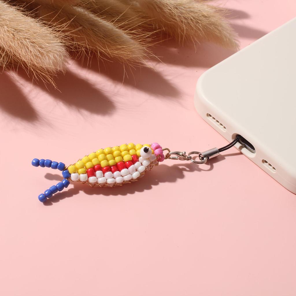 Handwoven Beaded Fish Phone Charm and Lanyard – Cute Simple Bag Accessory & Couple Gift