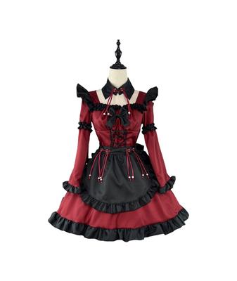 YZZYQQ Alice Princess Maid Cafe School Festival Uniform Little Devil Maid Anime Idol Cute Outfit with Gothic Lolita Wine Size 2XL Women's Costume,
