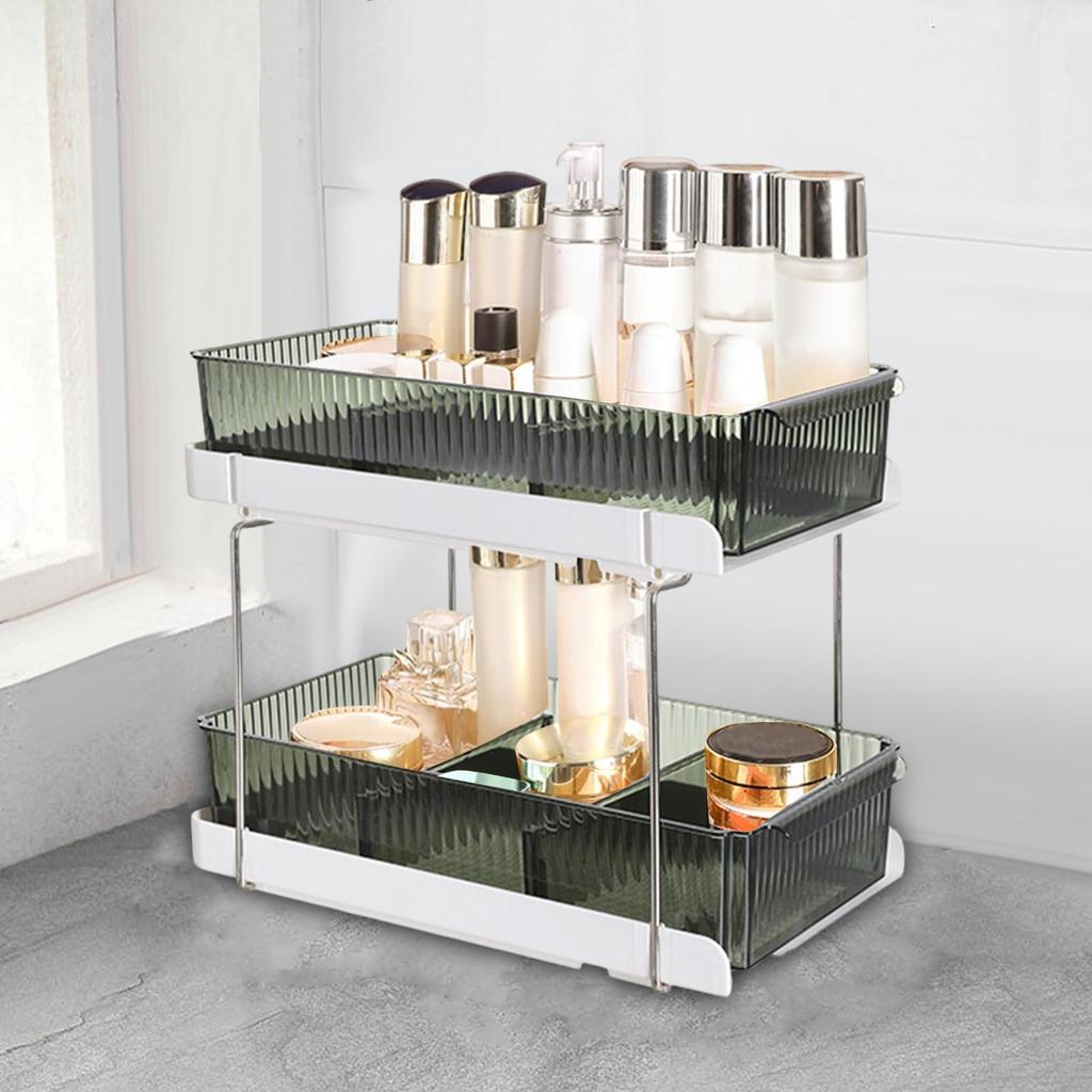 2 Layers Desktop Organizer Cosmetic Holder Stainless Steel Frame Rustproof Modern Multifunctional