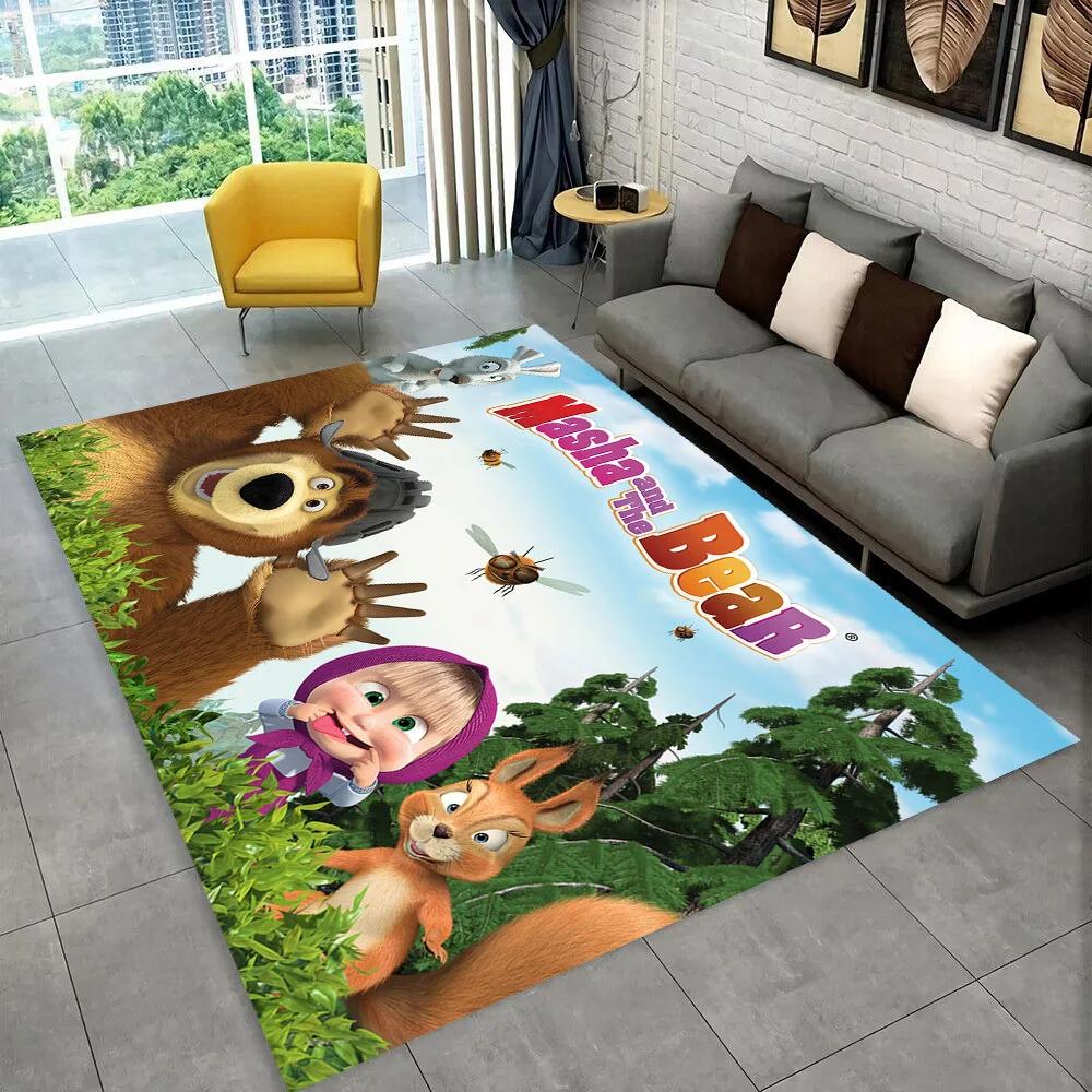 3D M-Masha Cartoon B-Bear Christmas Area Rug,Carpet Rug for Living Room Bedroom Sofa Doormat Decoration, Kids Non-slip Floor Mat
