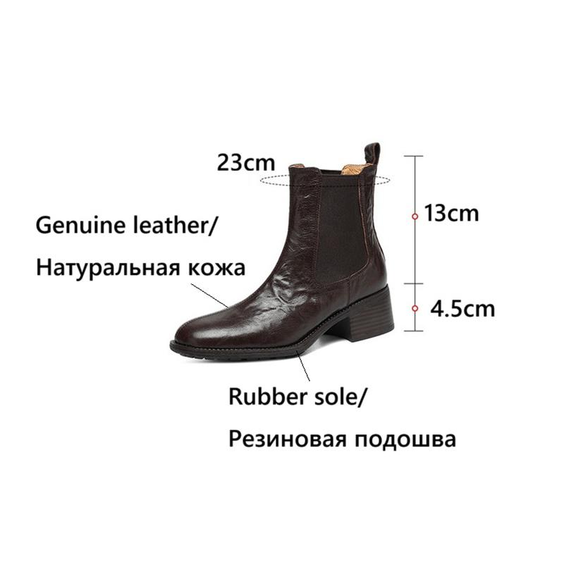 Fashion NEW Autumn Women Boots Genuine Leather Shoes for Women Round Toe Chunky Heel Shoes Slip-on Chelsea Boots Handmade Daily Shoes