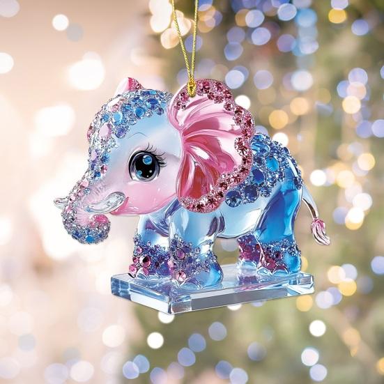Auto Hanger met Lanyard Sprankelende Strass Steentjes 2D Acryl Olifant Ontwerp Kleurverloop Mini Acryl Ornament Sleutel Bureau