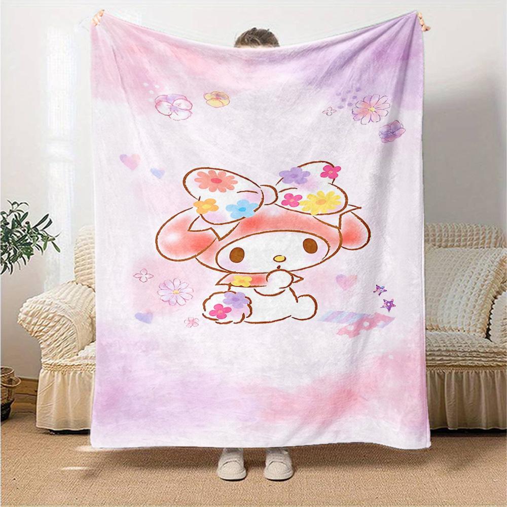 1pc My Melody flowers blanket Lightweight Flannel Throw for Sofa Bed Travel Camping Livingroom Office Couch Chair