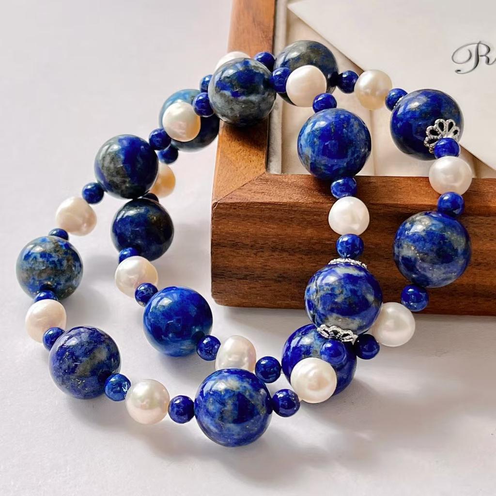 High Quality Natural Freshwater Pearl Lapis Lazuli Design Bracelet Bracelet