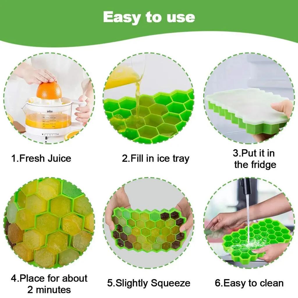 37 Grid Silicone Ice Cube Mold Honeycomb Ice Tray Mold Reusable Ice Cube Maker With Lids Jelly Juice Mold Whiskey Accessories