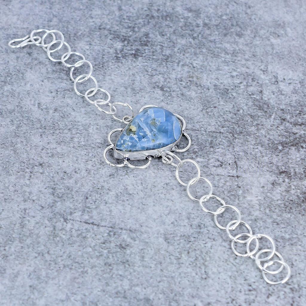Blue Kyanite Gemstone Handmade 925 Sterling Silver Bracelet 7-8" M-2717