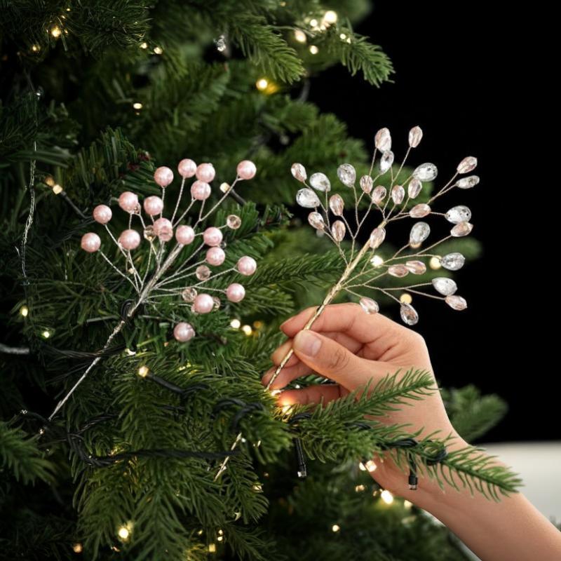 Transparent Bead Crystal Tree Branches Shape Glitter Finish Christmas Tree Ornament Sparkling Effect Lifelike Style