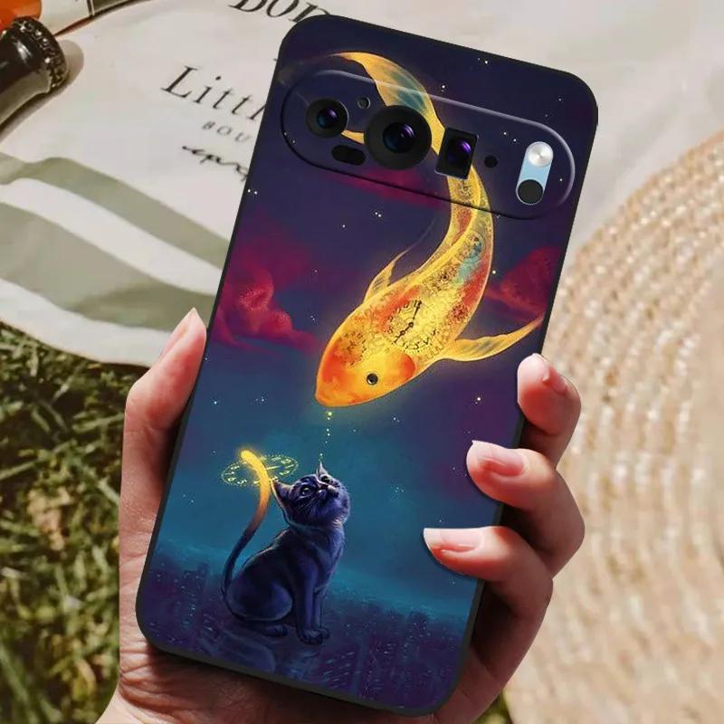 For Google Pixel 9 Pro XL Case Cool Painted Silicone TPU Soft Cover for Googe Pixel 9 9 Pro 8A Cases Black Protective Shells