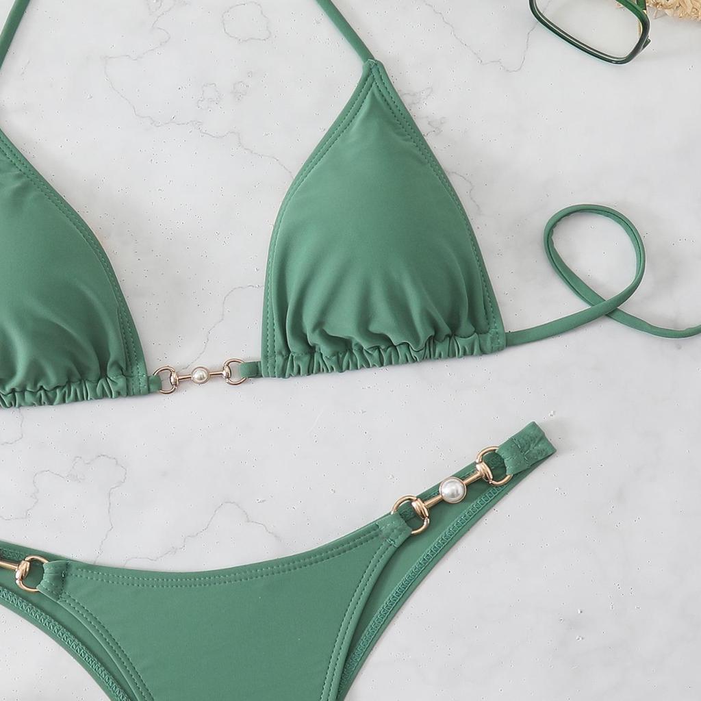 Triangle Strap Pearl Sexy Bikini Split Swimsuit