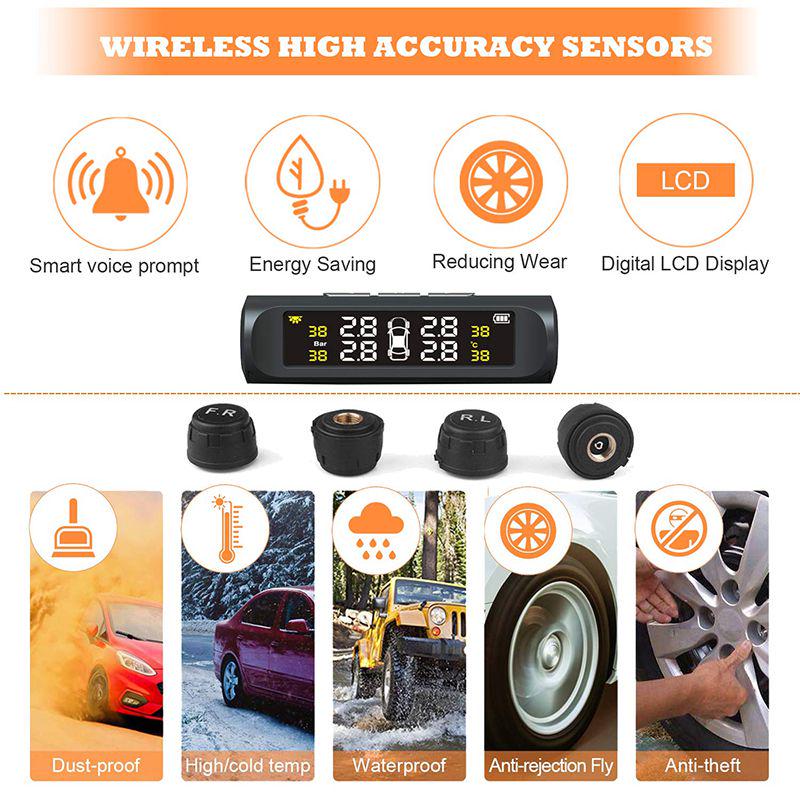Buy Solar Tire Pressure Monitor Systems Digital Car Tire Air Pressure ...