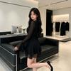 Sexy hottie backless strap flared sleeve waist small black dress short skirt summer niche slim long sleeve dress