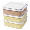 Sanko Plastic Rio Pack Bento Box/Picnic Case, 3 Tiers with 3 Side Plates, Earth Beige, Approx. 8.2" W X 7.7" D X 7.7" H