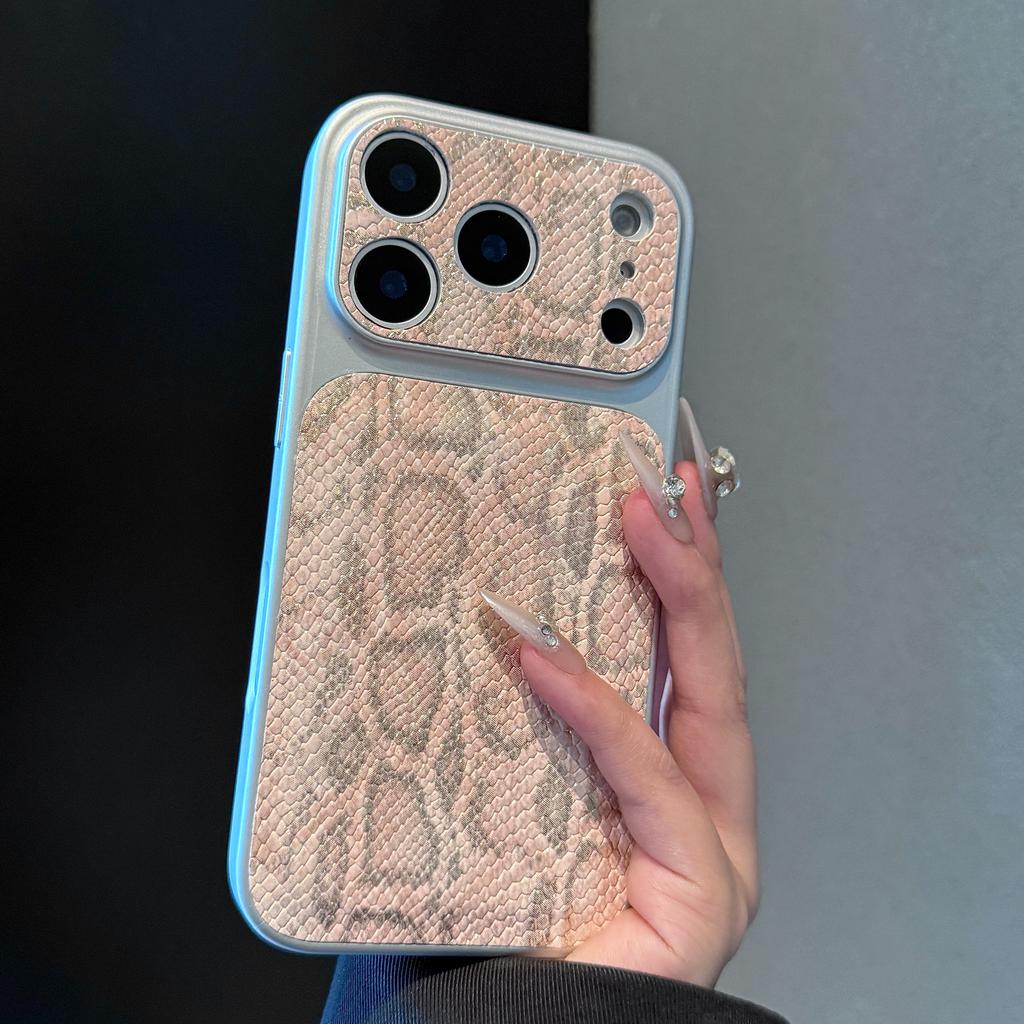 Luxury Crocodile Pattern Pu Leather Silicone Phone Case for IPhone 17 Air 16 15 14 13 Pro Max Large Lens Protective Pink Cover