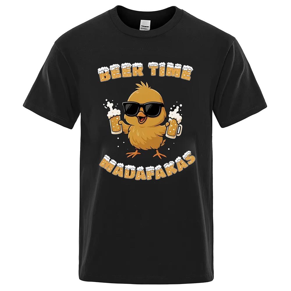 2025 Summer Funny Beer Time Madafakas Humor Meme 100% Pure Cotton Printed T-shirt Man Oversized Clothing Loose Casual L