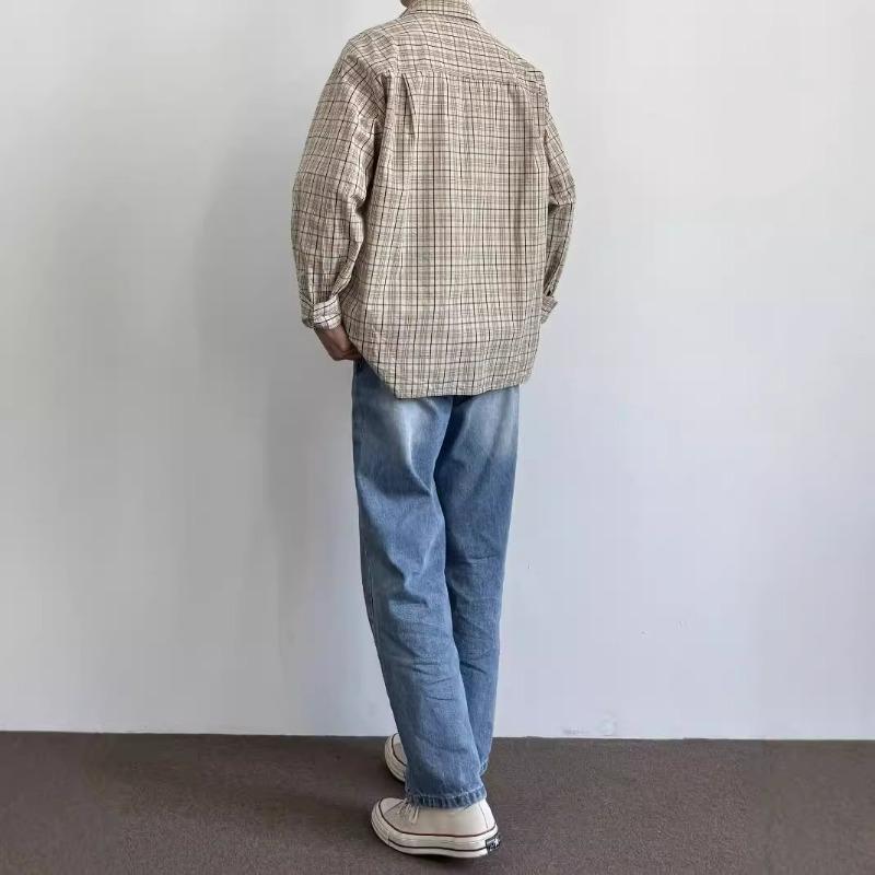 Autumn Plaid Long-sleeved Casual Shirt with High-end Versatile Hong Kong Style Men's Jacket