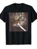 Smoking Cat Graphic T Shirt For Men Women - 100% Cotton Crew Neck Short Sleeve Casual Streetwear