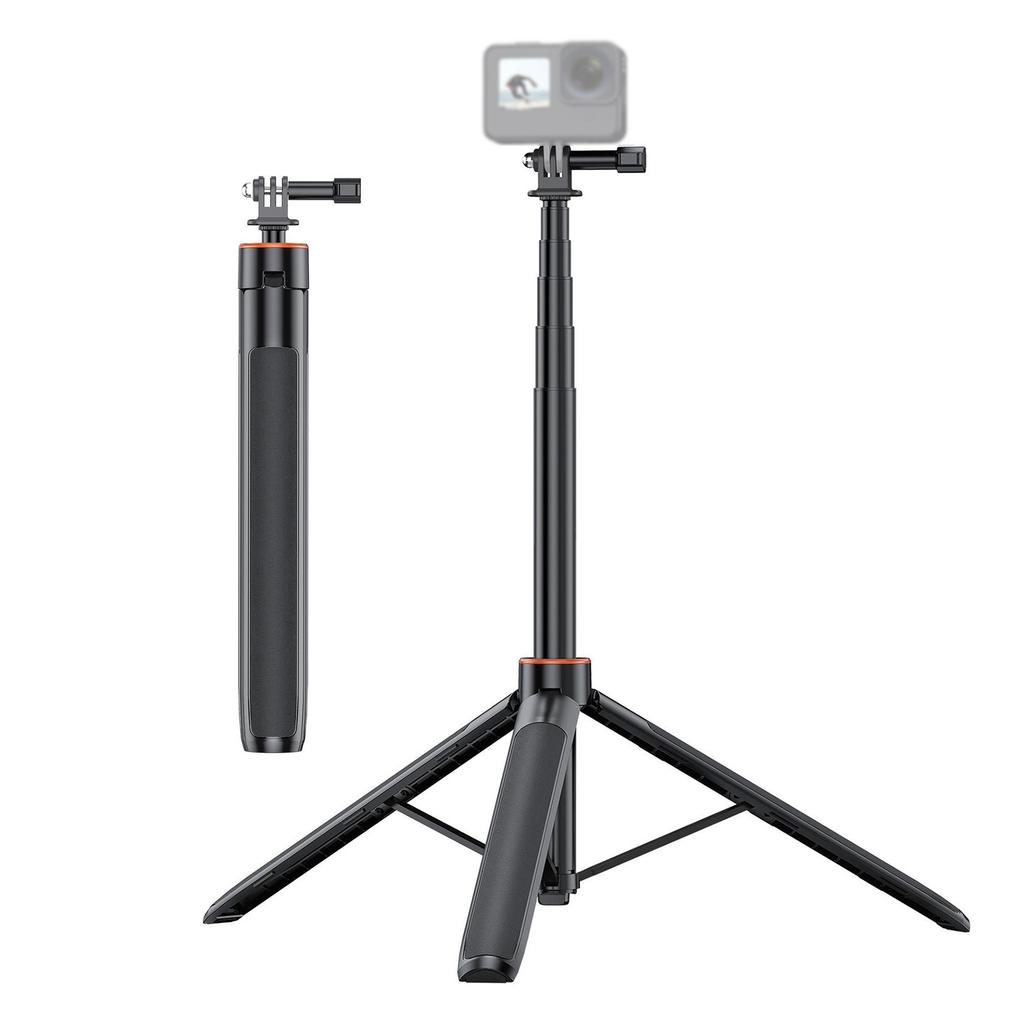 Selfie Stick Tripod for Action Camera 54 Inch Extendable 2-In-1 Aluminum Alloy Stand for Shooting