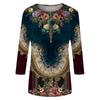 Trendy Vintage 3/4 Sleeve Top For Women,Ladies Casual Three Quarter Sleeve Round Collar Printed T-Shirt Blouse