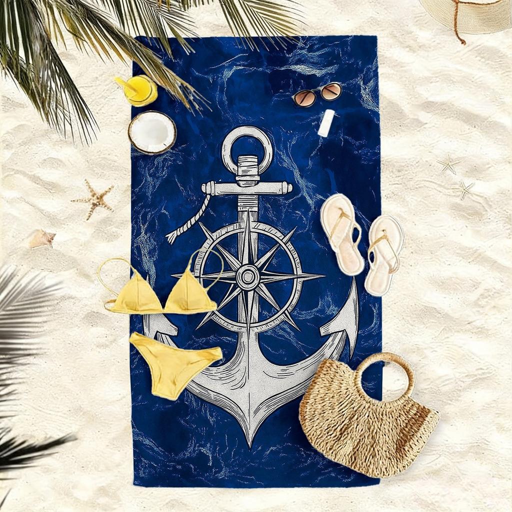 Anker Kompass Nautischer Druck Strandtuch Polyester Weich Schnelltrocknend Großes Badetuch Sommer Schwimmbad Surfing Decke