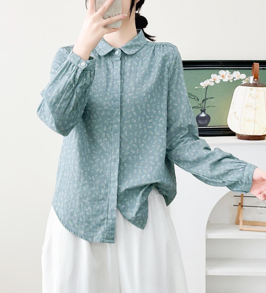 Women's Japanese Style Floral Long Sleeve Gauze Shirt - Spring/Autumn 2026