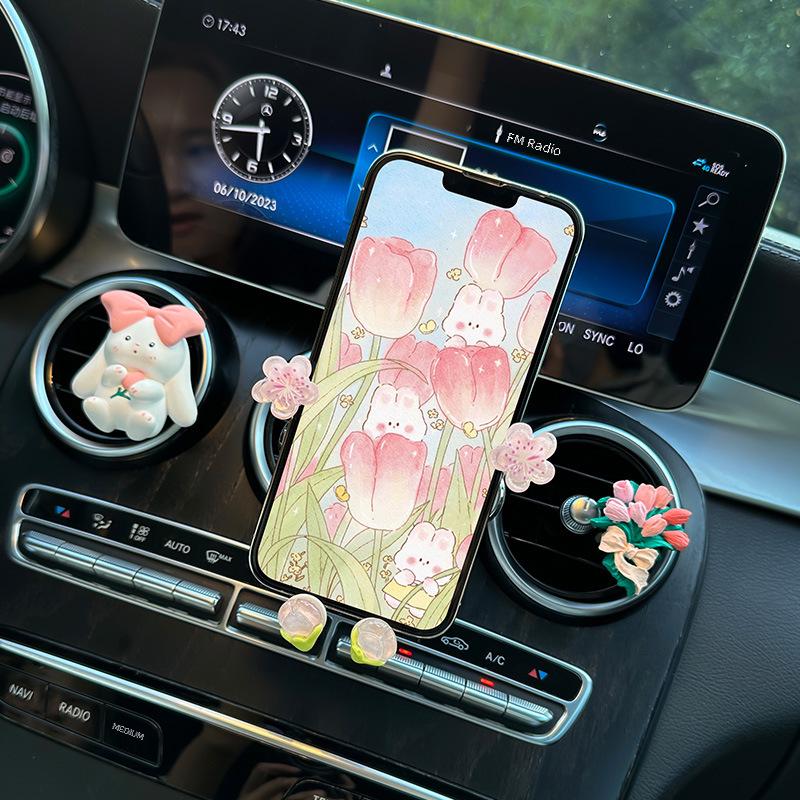 Uchwyt samochodowy do telefonu królik Anti-Shake na kratkę wentylacyjną dla dziewczyn