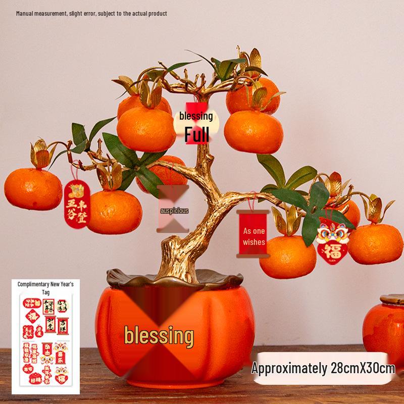 Artificial Pomegranate & Persimmon Tree, Perfect for Spring Festival or New Year Decor in Living Room, Entrance, or TV Cabinet.