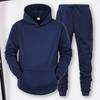 2Pcs/Set Long Sleeve Elastic Waist Mid-rise Thickened Sportswear Set Men Winter Solid Color Pockets Hooded Sweatshirt Pants Set Daily Clothing