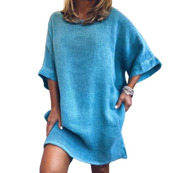 Casual Dress Loose Fit Split Hem Mid-long Sleeves No Shrinkage Casual