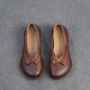 Johnature Echtes Leder Bequeme Schuhe mit niedrigem Absatz Retro Vielseitige Pumps Runde Spitze Damenschuhe