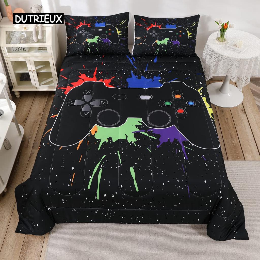 Gaming Bedding Set Game Bed Cover 135 for Adults Kids Soft Microfiber Modern Gamepad Duvet Cover Decorative with Pillowcase