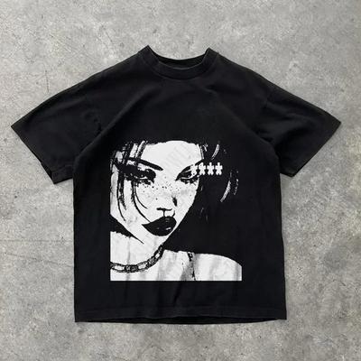 Punk Aesthetics Graphic Print Cotton T-shirt  Rock Goth Tee Fashion Hip Hop 2000S Retro Streetwear Men Women EMO Tops