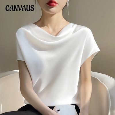 T-shirt d'été en Satin de soie pour femmes, T-shirt de tempérament court, Simple, manches courtes, grande taille