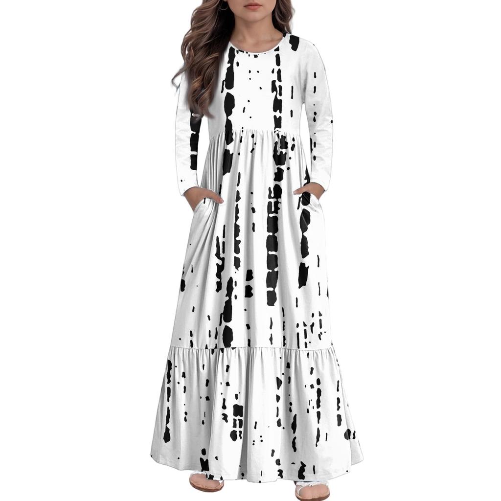 Girls' Maxi Dress Casual Holiday Dresses - Long Sleeve Dress With Pockets For 4-14Y