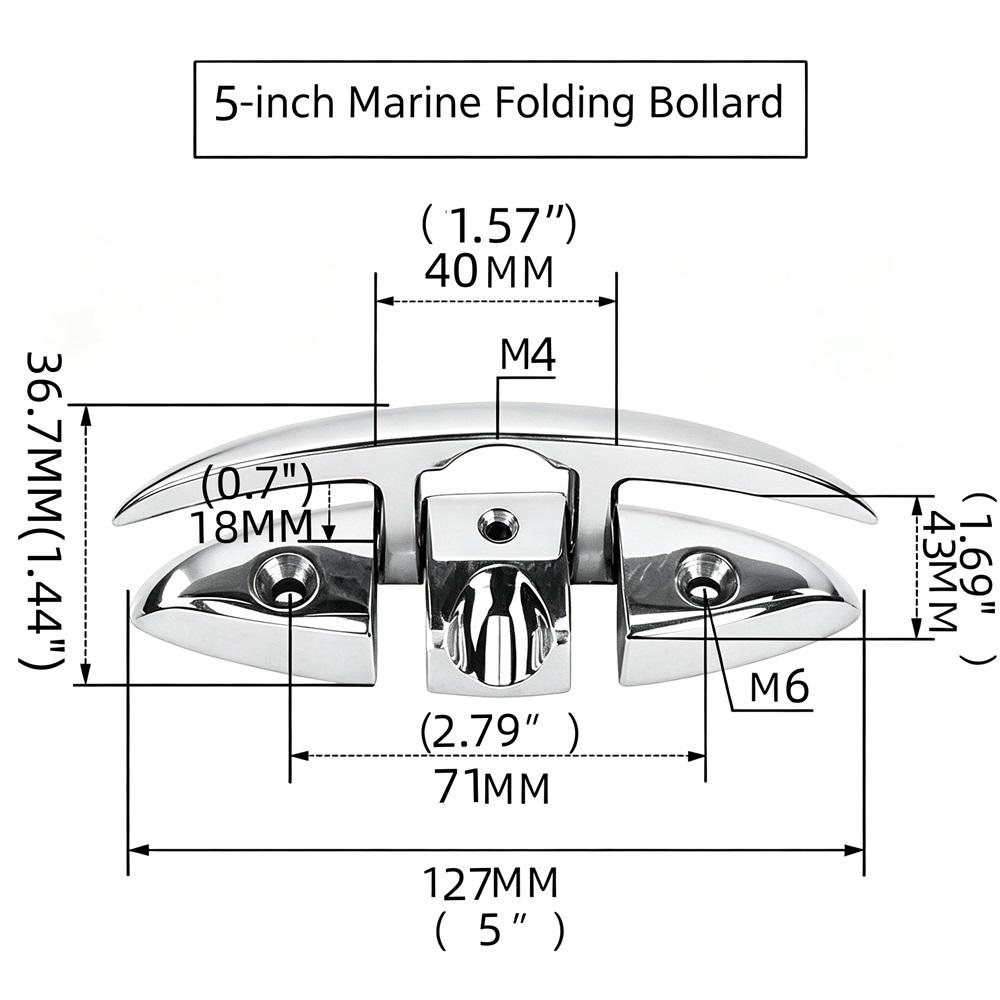 316 Stainless Steel Marine Folding Bollard – Flip-Up Dock Bollard For Boats, Yachts, And Kayaks – Corrosion-Resistant, Mirror Finish – 5“ And 6” Sizes 5 inch