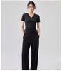 Women's Slim-Fit V-Neck Drawstring Top: Fashionable, Versatile, Soft Texture, Short-Sleeved T-Shirt, Complements All Skin Tones.