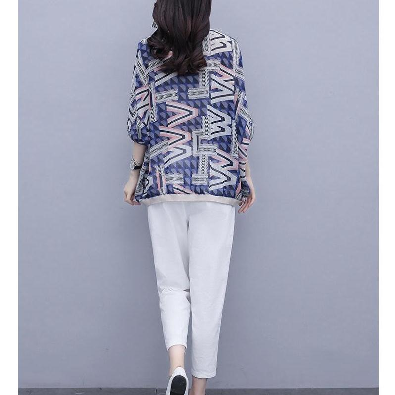 Women's Plus Size Casual Stylish Two-Piece: Five-Sleeve Print T-shirt & Nine-Point Pants Set