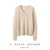 Women's 100% Pure Cashmere V-Neck Cable Knit Sweater - Bright Silk, Loose Fit, Long Sleeve