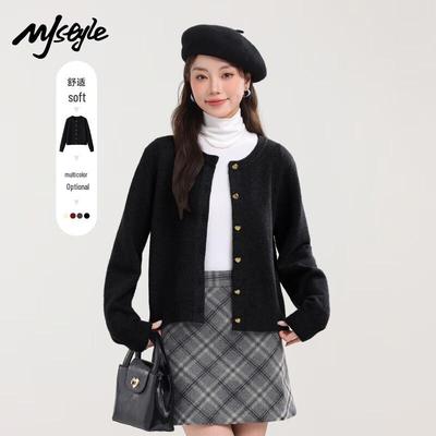 MJ STYLE Women's Round Neck Knit Sweater Cardigan