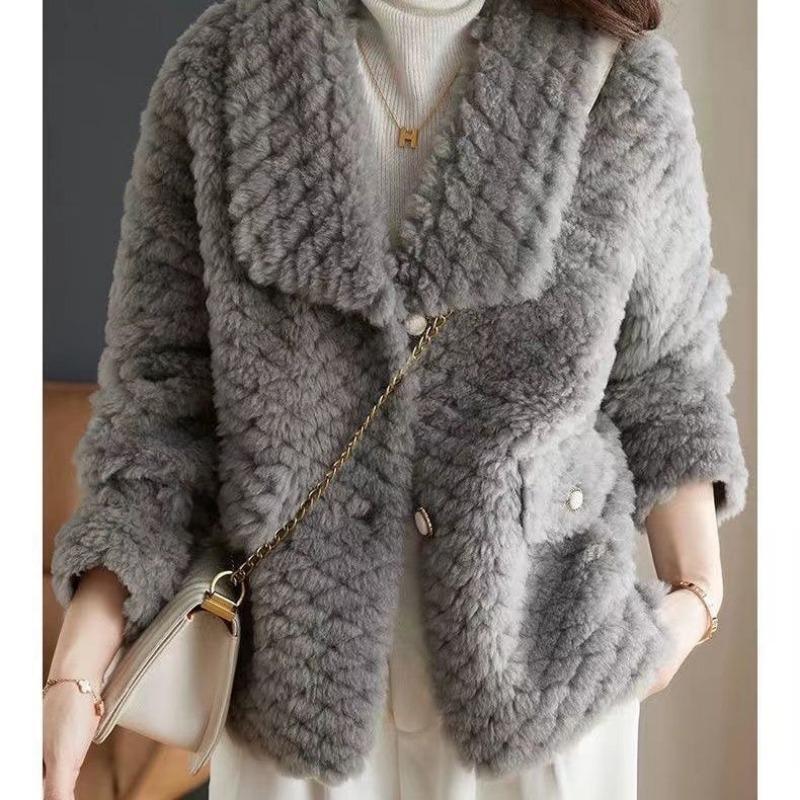 Fur New Lapel Imitation Sheep Shearing Lamb Wool Granular Coat Women's Thickened Warm Young